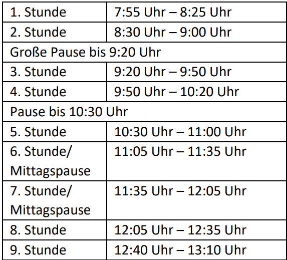 Kurzstundenplan