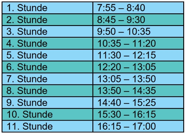 Unterrichtszeiten 600