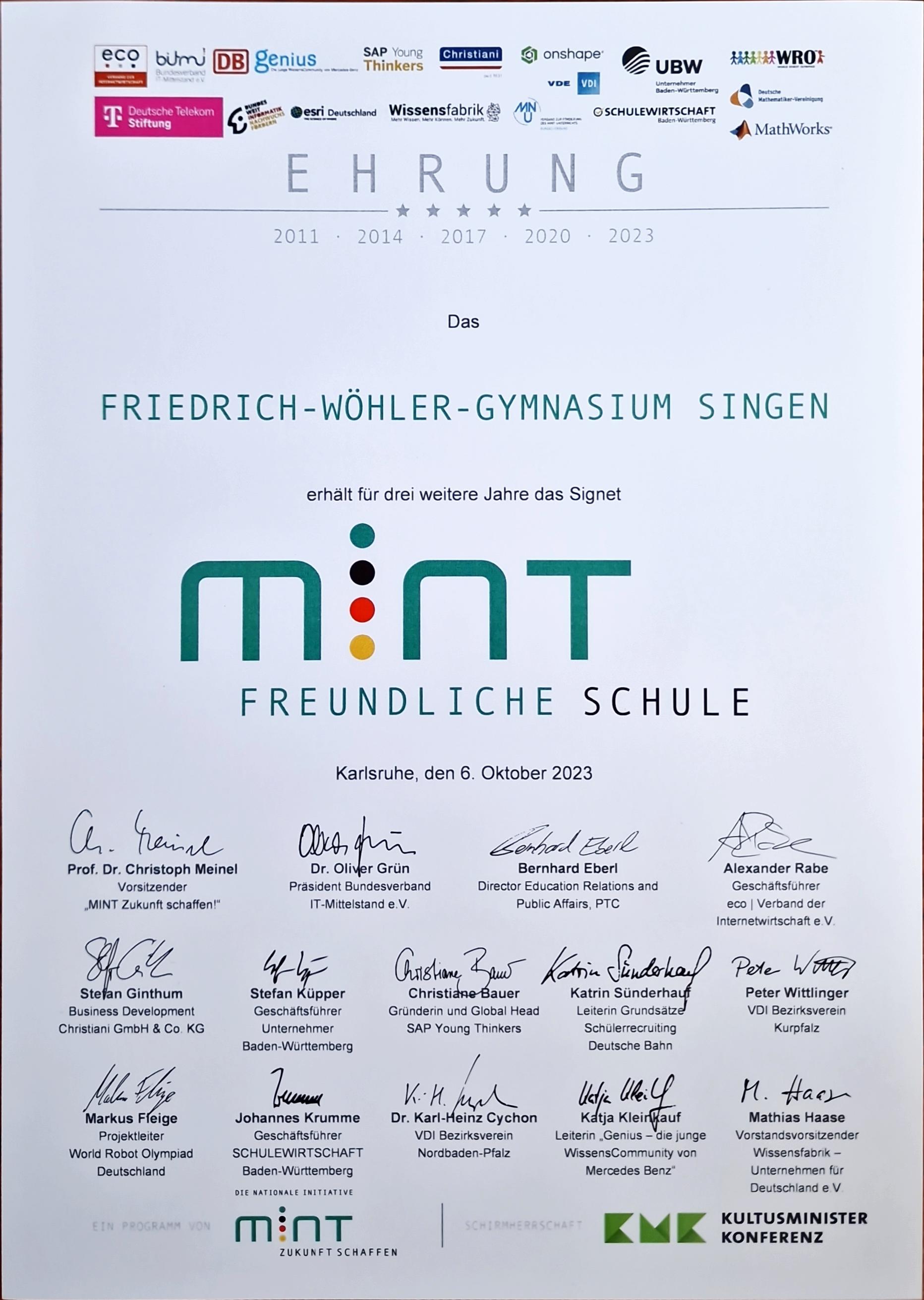 Urkunde MINT 2023